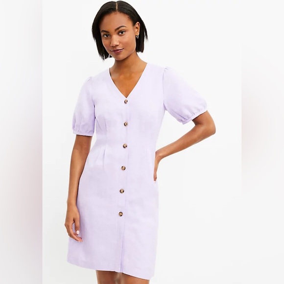 LOFT Women’s Button V-Neck Dress Orchid Flash Purple NWT (Size 0) - Picture 2 of 8